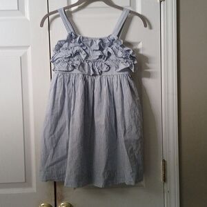 Ralph Lauren blue white seersucker ruffle top sleeveless dress Sz 10 EUC
